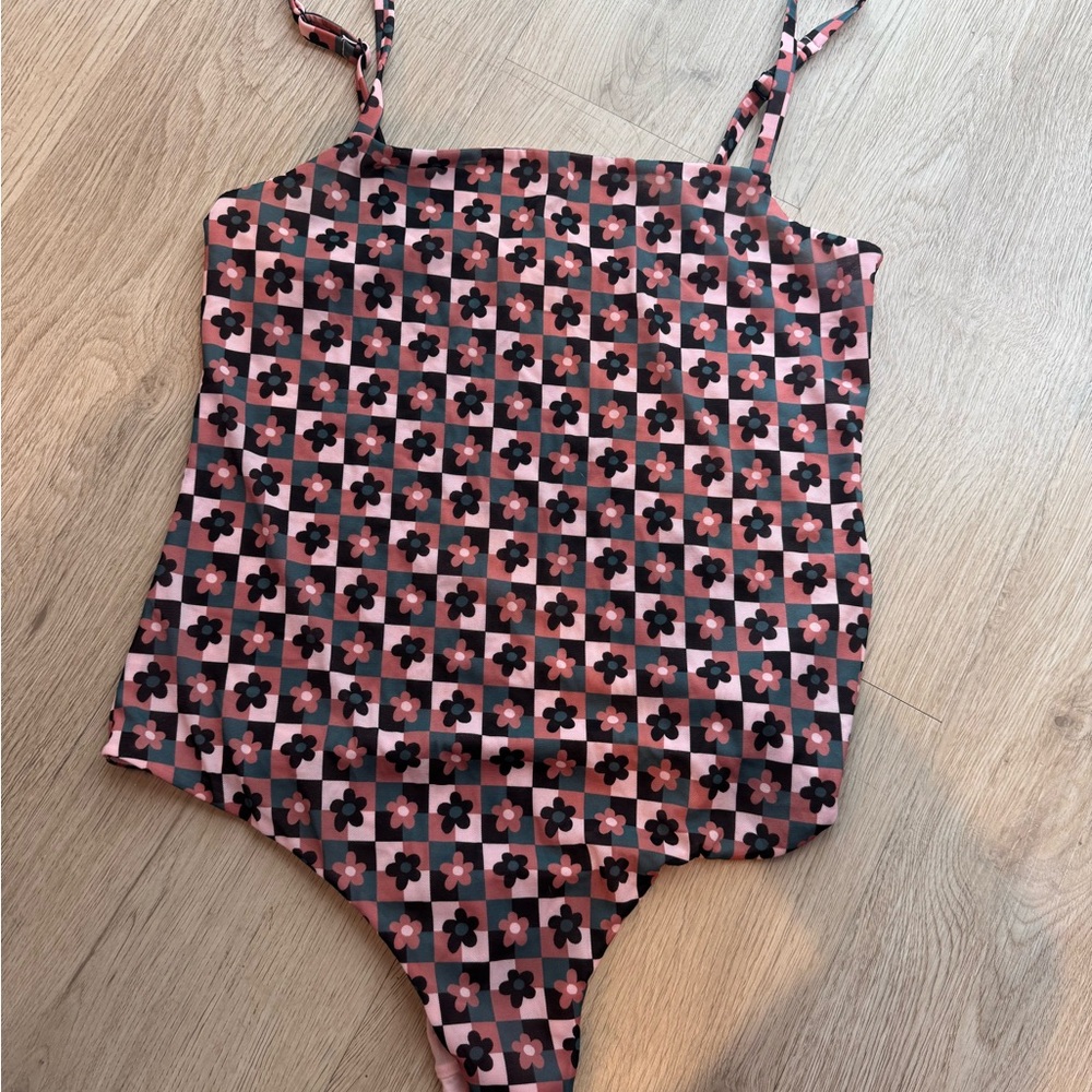 Floral FUNKY PARADE BRAND Checkered Bodysuit